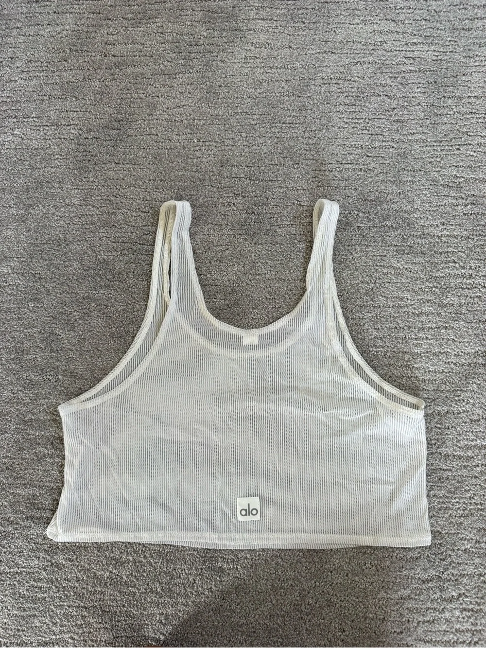 Alo White Ribbed Mesh Cropped Tank